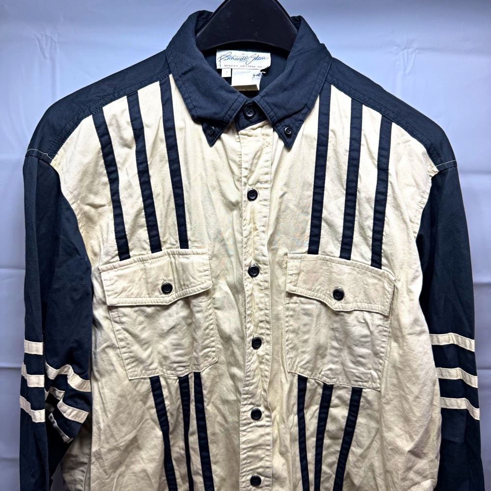Vintage Panhandle Slim Western Shirt Mens L Colorblock Striped Cowboy Cotton